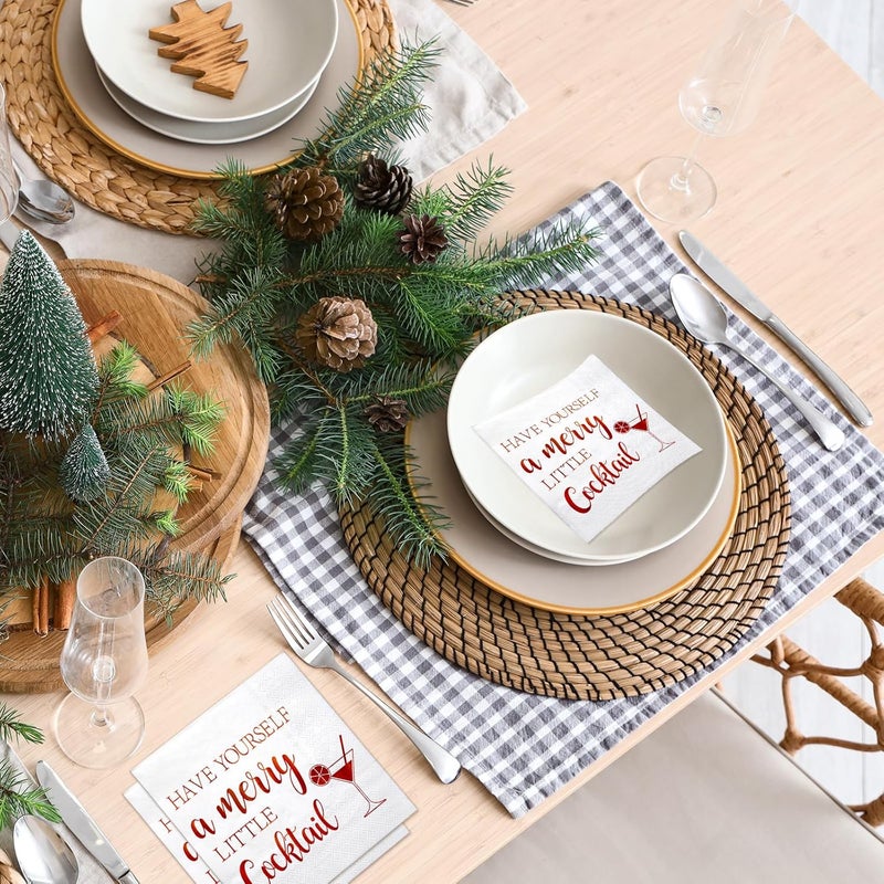 LeZakaa 50Pcs Christmas Cocktail Napkin, Have Yourself a Merry Little Cocktail Red Gold Foil Design, 3-Ply Dinner Napkins Square Disposable Guest Paper, Table Décor and Party Supplies, 6.5 x 6.5In - Image 5